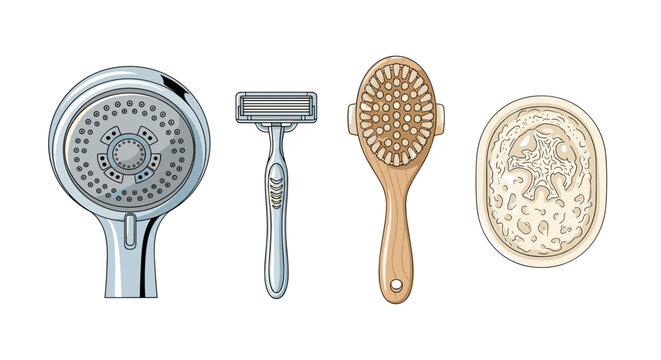 Relaxing shower time essentials for self care and beauty routine, spa day at home