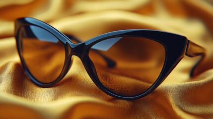 Vintage glamour sunglasses on luxurious gold fabric, ideal for style inspiration and fashion lovers