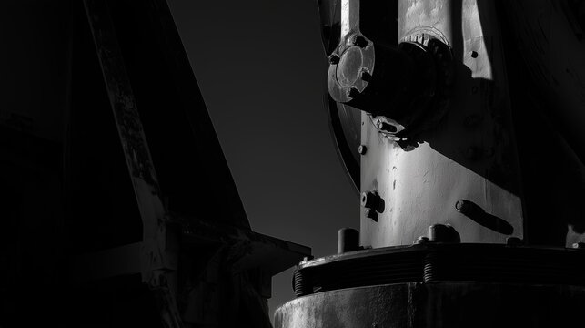 Industrial machinery stands tall against the stark black backdrop during sunset