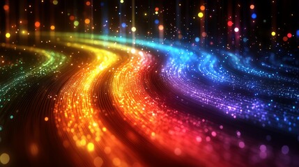 A stunning display of colorful light trails zigzags across a dark background, evoking a sense of rhythm and motion