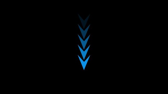Animated downward pointing blue arrows in a repeating loop on a black background