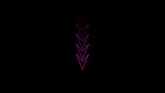 Seamless looping animation of a downward pointing arrow on a black background