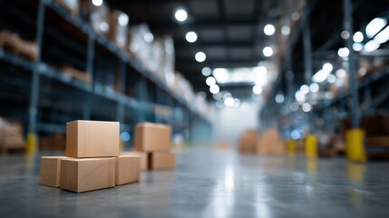 Obraz premium Warehouse filled with stacked boxes ready for shipment during the day