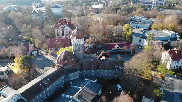 Aerial view of svetlogorsk water tower in russia