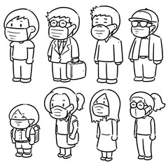 vector set of people using medical protective mask