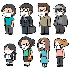 Fototapeta premium vector set of people using medical protective mask