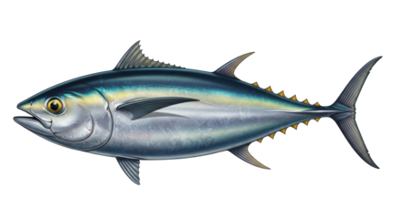 Isolated Yellowfin Tuna Swimming Underwater Illustration Fish Sea Wildlife Ocean Animal Marine