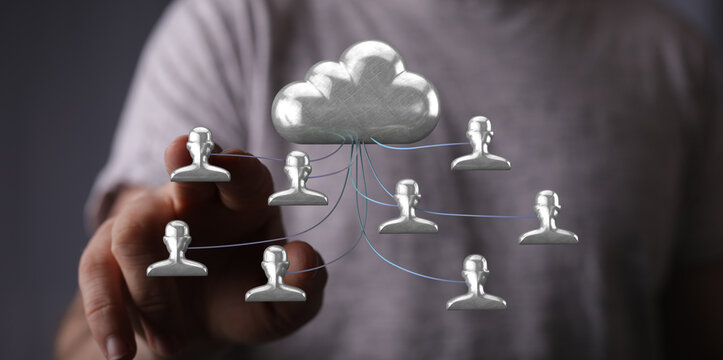 Visual representation of cloud computing and network connections, symbolizing digital communication, data shari