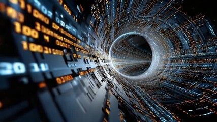 Digital Tunnel: A striking visual representation of a digital tunnel, featuring streams of binary code converging towards a central vanishing point, offering a glimpse into the complexities of data - Powered by Adobe