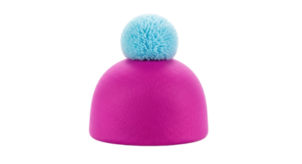 Isolated winter hat with pompom in pink and cyan colors for cold weather in fashion