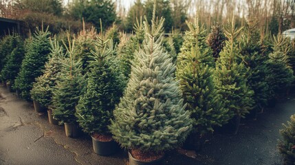 Rows of potted christmas trees ready for sale, symbolizing sustainable agribusiness.