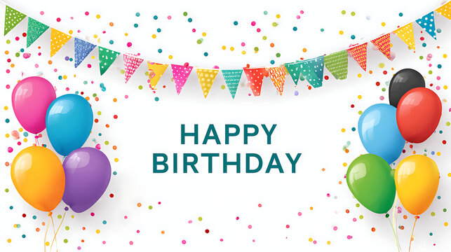 Festive birthday celebration with colorful balloons and confetti banner