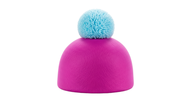Isolated winter hat with pompom in pink and cyan colors for cold weather in fashion