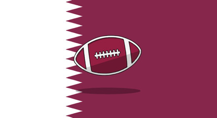 
Qatar flag with white serrated band and classic black white soccer ball centered clean flat vector illustration high detail
