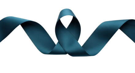 Isolated teal blue awareness ribbon on a plain backdrop, support, health, solidarity, symbol