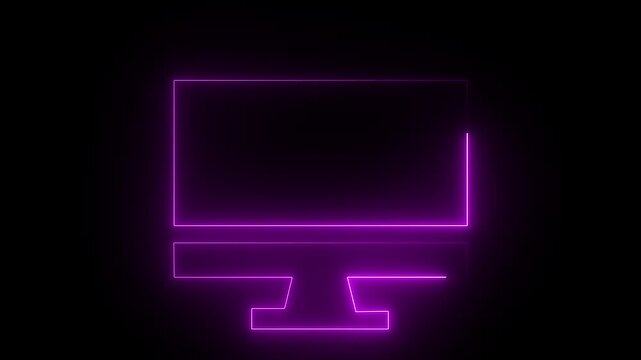Monitor, computer display neon sign. Bright glowing symbol on a black background. Abstract neon monitor icon on black background.4k animation motion graphic video..