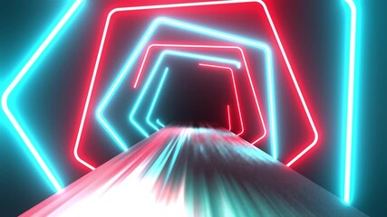 Pentagon cyan with red neon tunnel VJ loop animation background