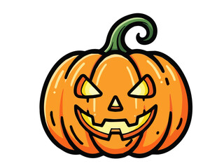 Vector illustration of a happy, grinning carved Halloween pumpkin (Jack-O'-Lantern) with a joyful expression. Represents fun, friendly Halloween themes.