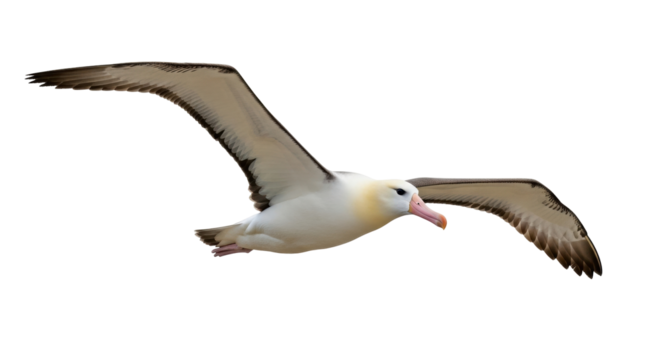 Isolated albatross flying, wings spread, gliding through air, avian elegance in motion
