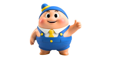 Cartoon Character in Blue Overalls and Hat Giving Thumbs Up Gesture Friendly Pose PNG Illustration