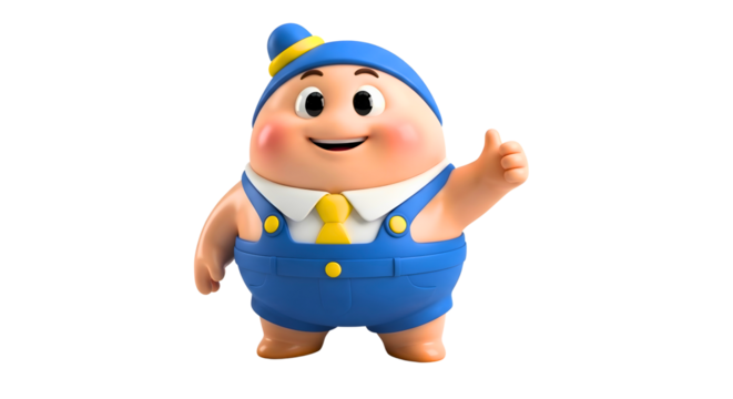 Cartoon Character in Blue Overalls and Hat Giving Thumbs Up Gesture Friendly Pose PNG Illustration