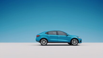 Sleek and modern blue sedan car in a side view profile, isolated on a simple studio background with blue and white colors. Concept of automotive design and transportation - Powered by Adobe