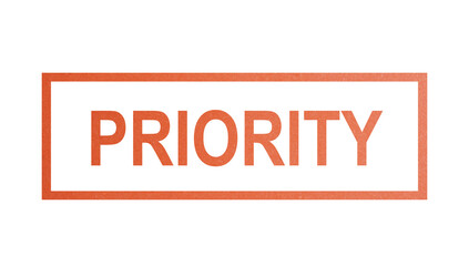 PRIORITY. stamp with rough texture, rectangular frame.