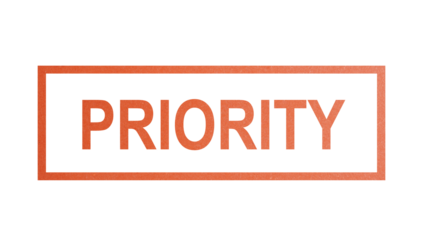PRIORITY. stamp with rough texture, rectangular frame.