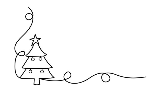 vector illustration of a christmas tree, christmas card with santa claus, christmas tree one line art vector, single line, ilustration white background