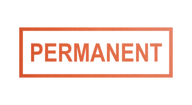 PERMANENT. stamp with rough texture, rectangular frame.