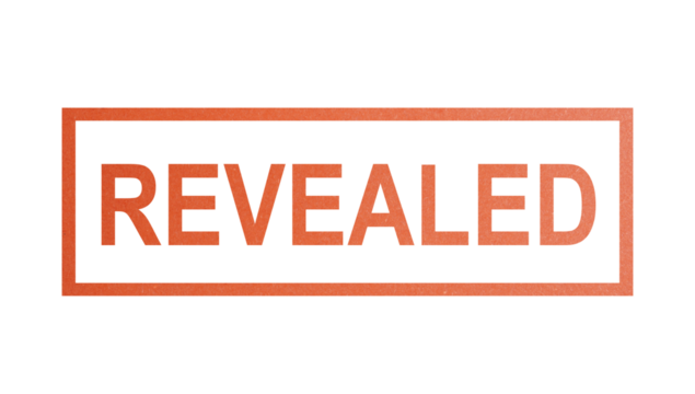 REVEALED. stamp with rough texture, rectangular frame.