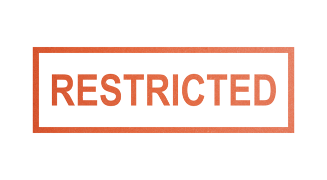 RESTRICTED. stamp with rough texture, rectangular frame.