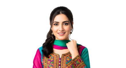 Portrait of Smiling Woman in Traditional Dress Looking at Camera PNG Illustration Full Body