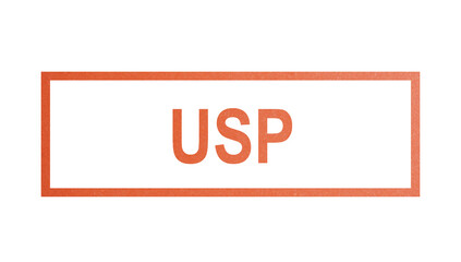 USP, Unique Selling Proposition. stamp with rough texture, rectangular frame.