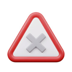Obraz premium Error warning sign 3d icon with red border and grey cross mark isolated on transparent background
