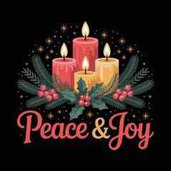 Christmas candles with holly and pine branches image