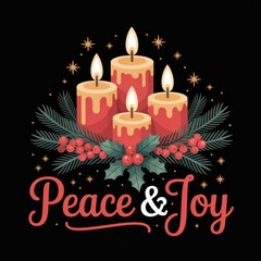 Christmas candles with pine branches and berries image