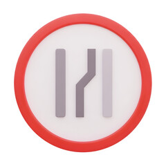 Right lane merge ahead warning sign 3d icon for road safety isolated on transparent background