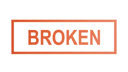 BROKEN. stamp with rough texture, rectangular frame.