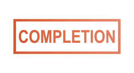 COMPLETION. stamp with rough texture, rectangular frame.