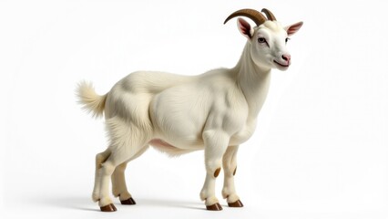 Obraz premium A goat standing on a white surface with its mouth open, great for food or pet-related concepts