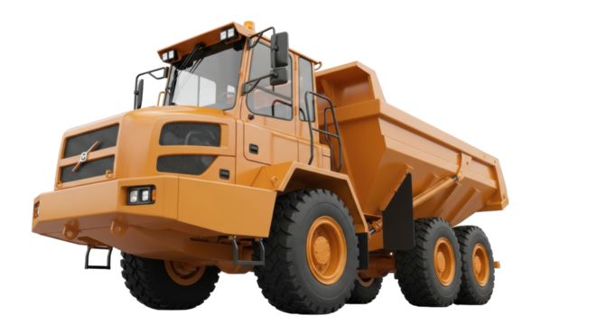 Isolated large articulated hauler with a hydraulic lift body for transporting materials