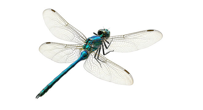 Isolated Emerald Dragonfly Insect Macro with Four Wings, Beautiful and Colorful Body