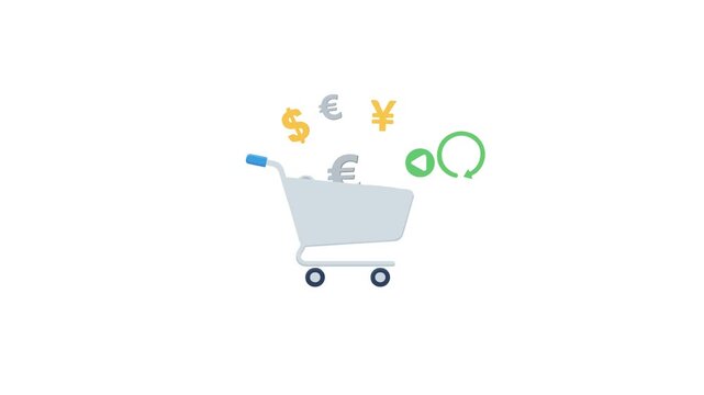 Animated of a trolley carrying stacks of money