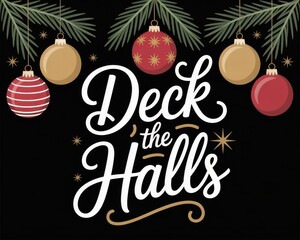 Deck the Halls Christmas Ornaments Text Graphic holiday