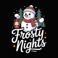 Frosty Nights Snowman with Lantern and Trees winter