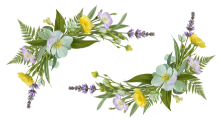 Isolated summer floral arrangement, garden flower, greenery, decoration, watercolor style art