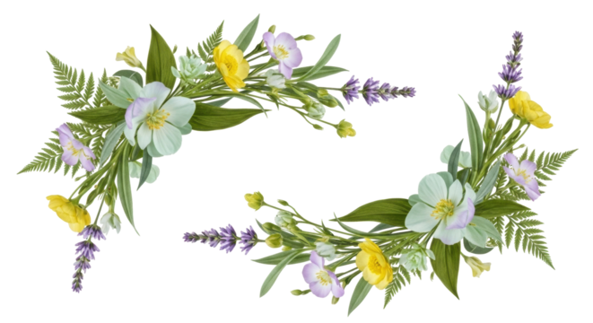 Isolated summer floral arrangement, garden flower, greenery, decoration, watercolor style art