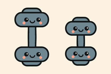 Obraz premium Cute kawaii dumbbells with happy faces for fitness and exercise