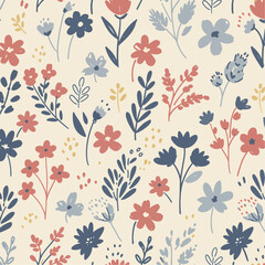 Seamless floral pattern vector illustration with vintage flower, leaf, and butterfly design for fabric and wallpaper